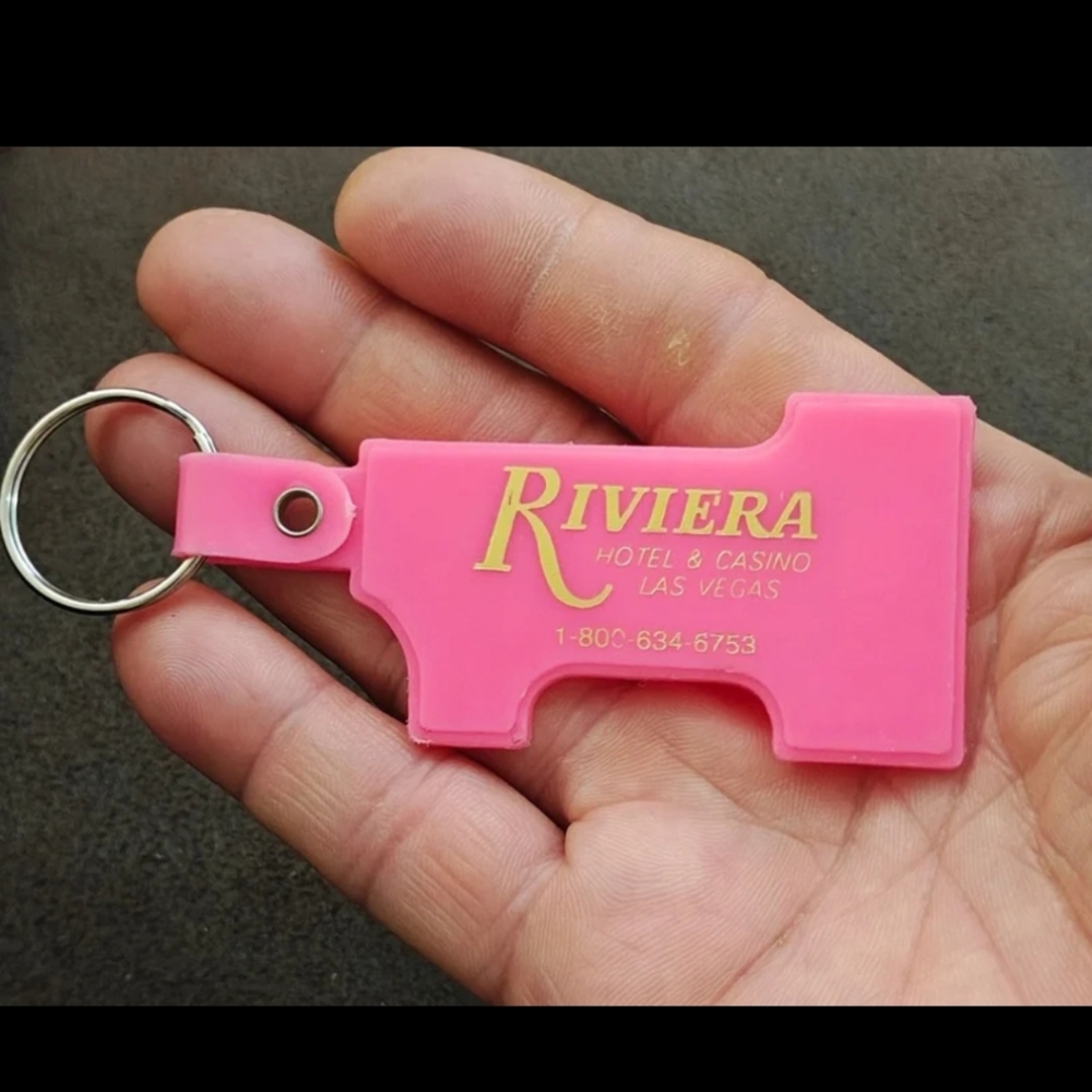 1990s Vintage Riviera Hotel & Casino Las Vegas Pink Plastic Keychain